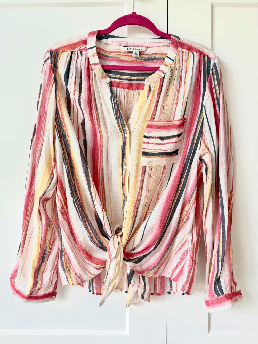 Striped Tie-Front Button Blouse